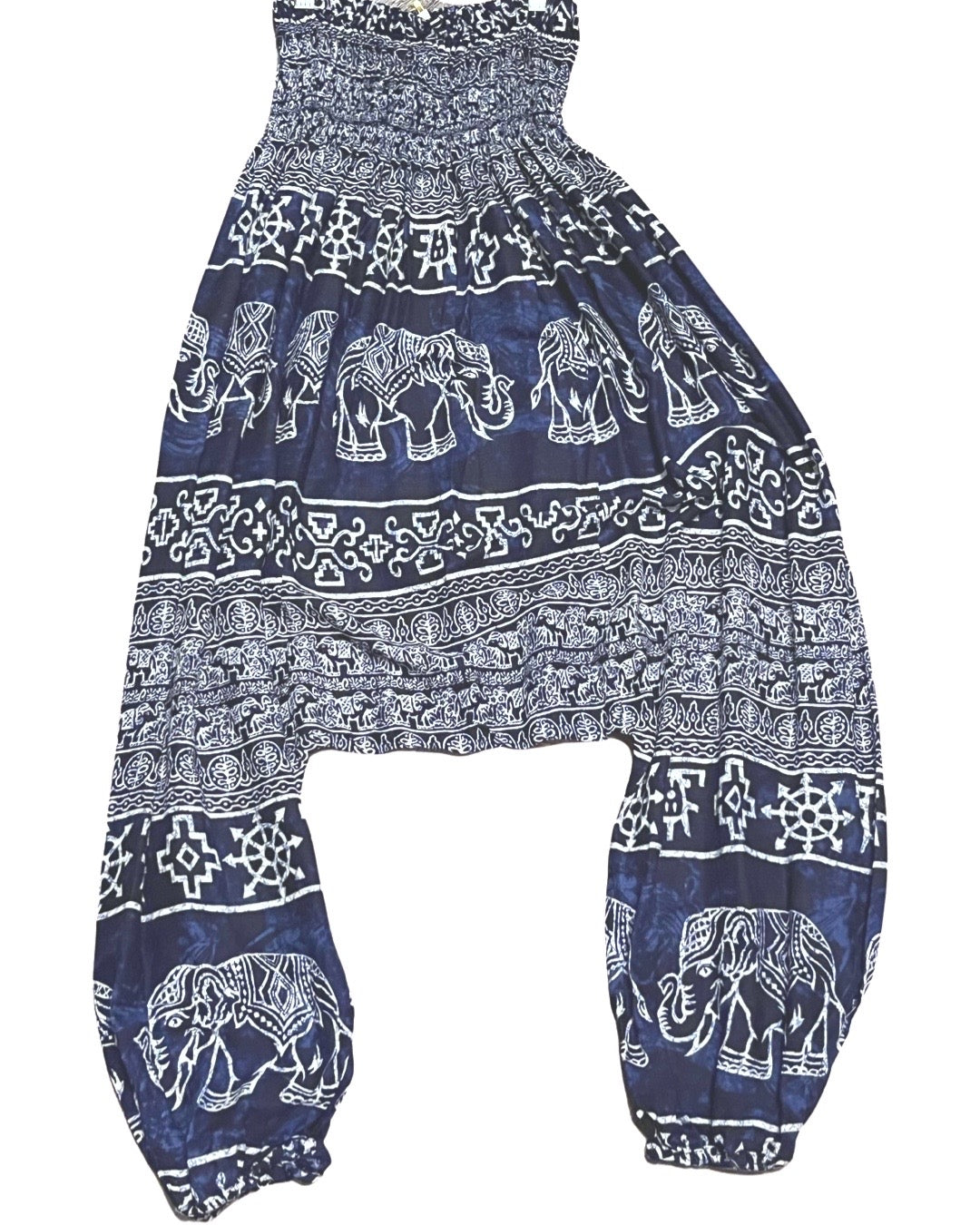 Drop Crotch Harem Pants w/ White Elephant Print