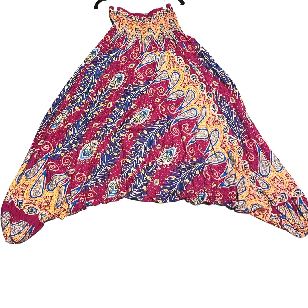 Plus Size Jumpsuit Harem Pants w/ Paisley Peacock Eye Print
