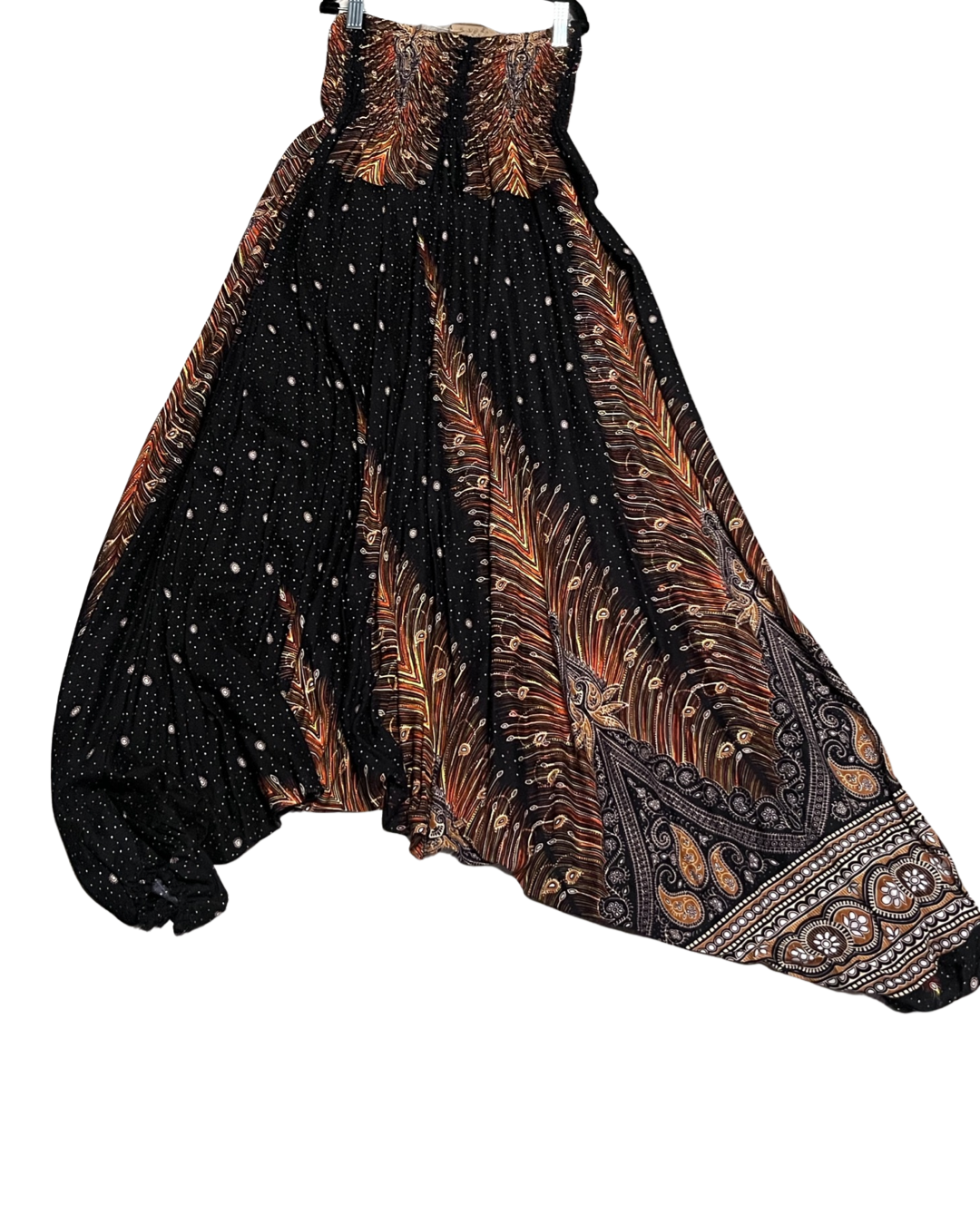 Jumpsuit Harem Pants w/ Paisley Feather Print