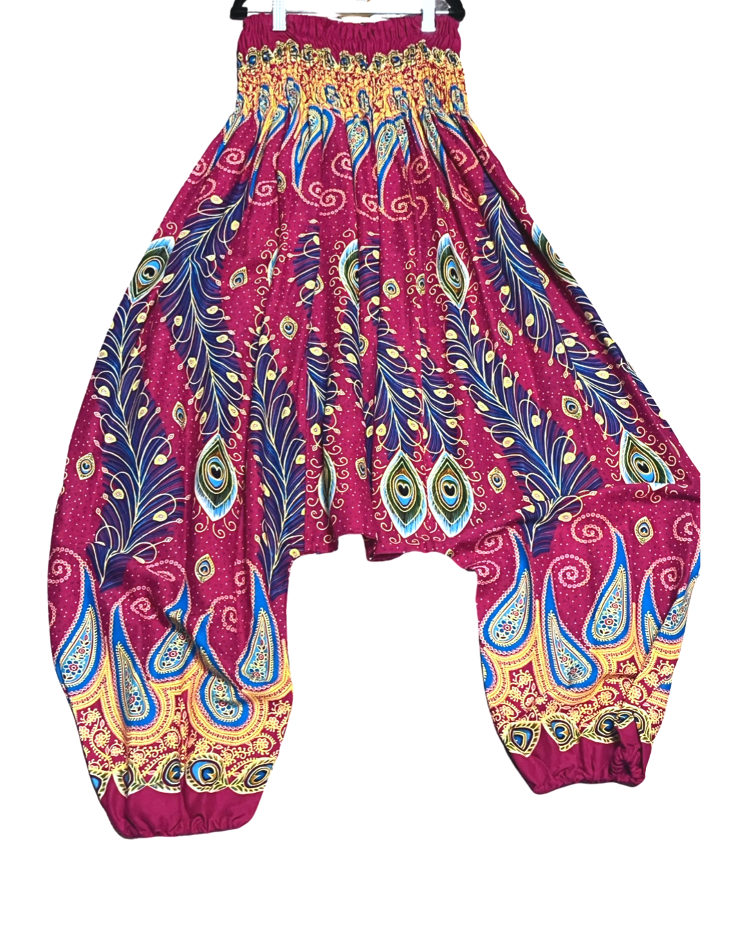 Drop Crotch Harem Pants w/ Paisley Peacock Eye Print