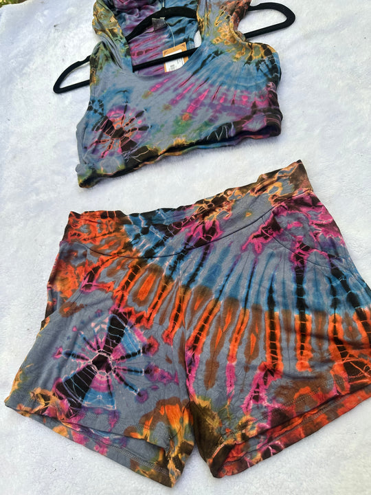 Tie Dye Shorts w/ Matching Cropped Hoodie