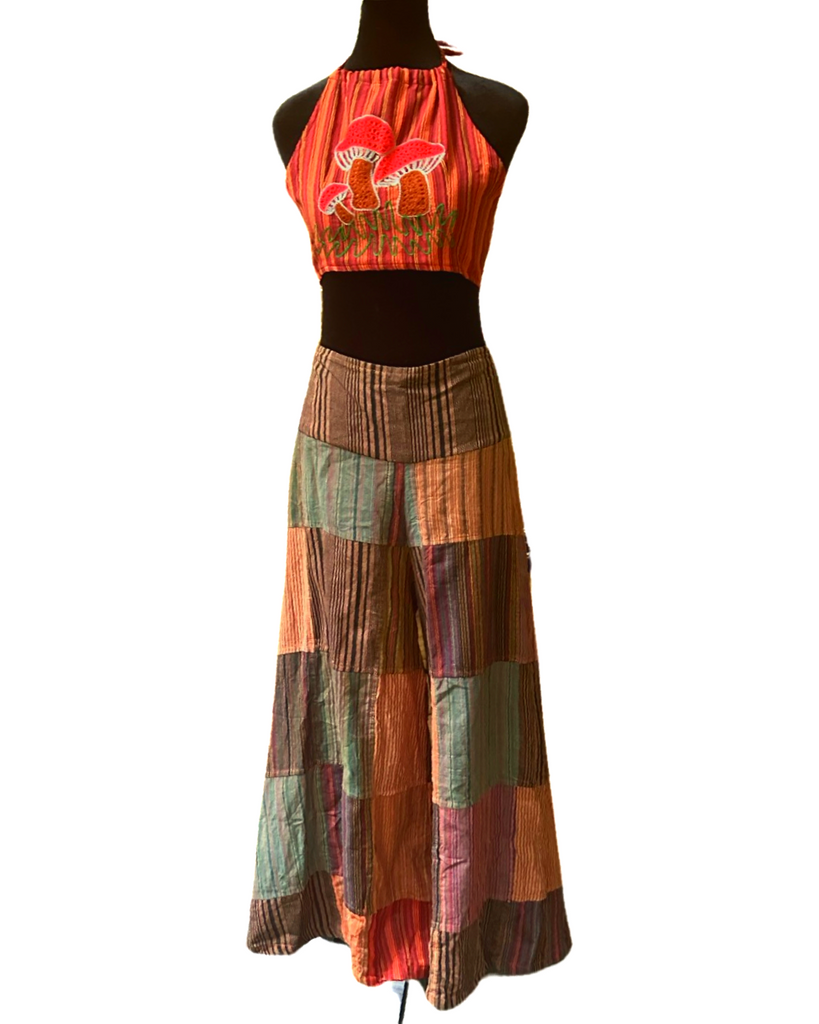 Ultra Wide Leg Cotton Patchwork Pants – Green Mountain Treasure Ultra Wide Leg Cotton Patchwork Pants – Green Mountain Treasure