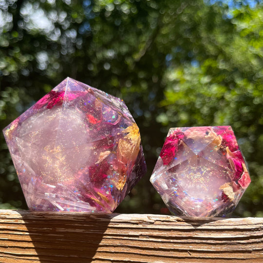 Orgonite Polyhedrons with Rose Quartz & Rose Petals