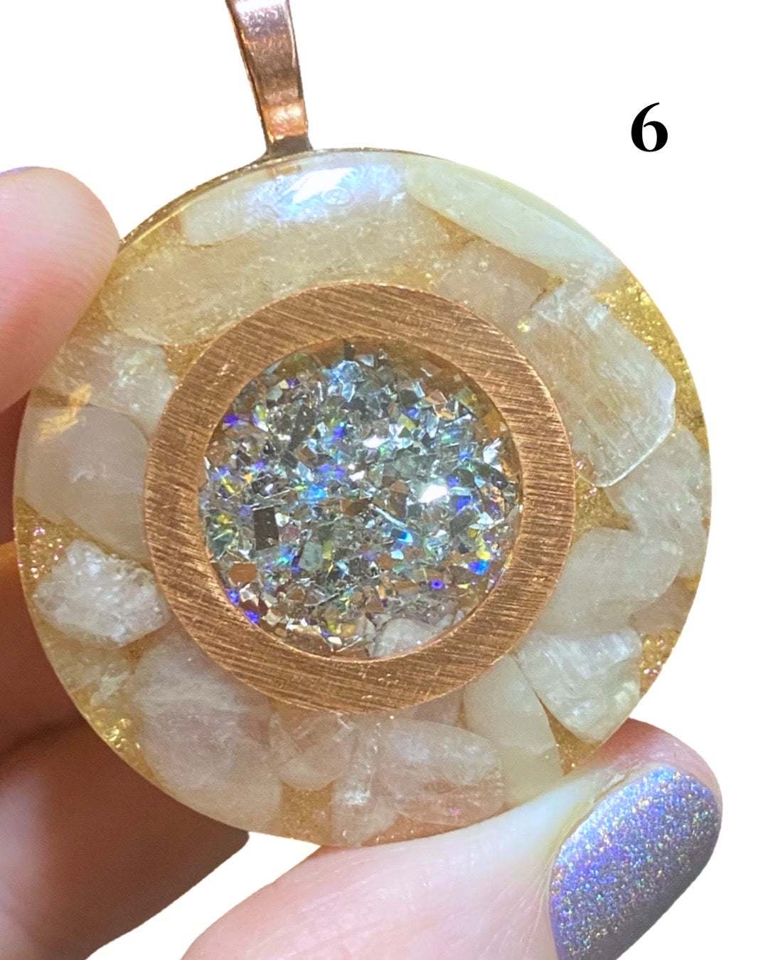 Crushed Opal Orgone Energy Pendant with Morgonite or Ruby