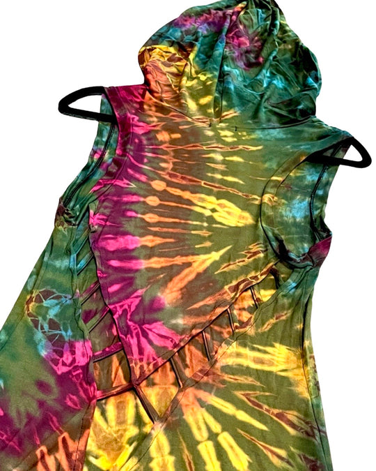Asymmetrical Hooded Tie Dye Dress