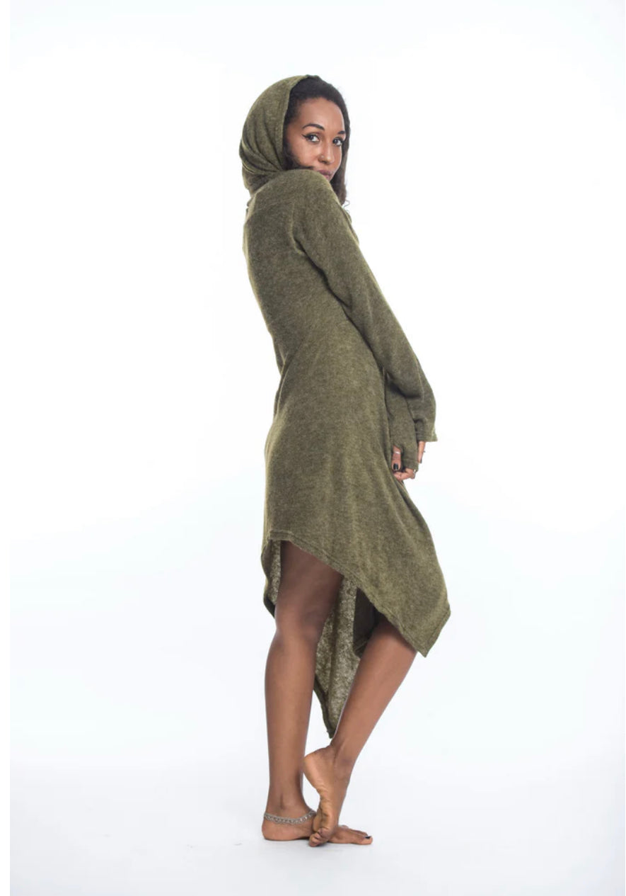 Long Pullover Hoodie Cloak with Side Button