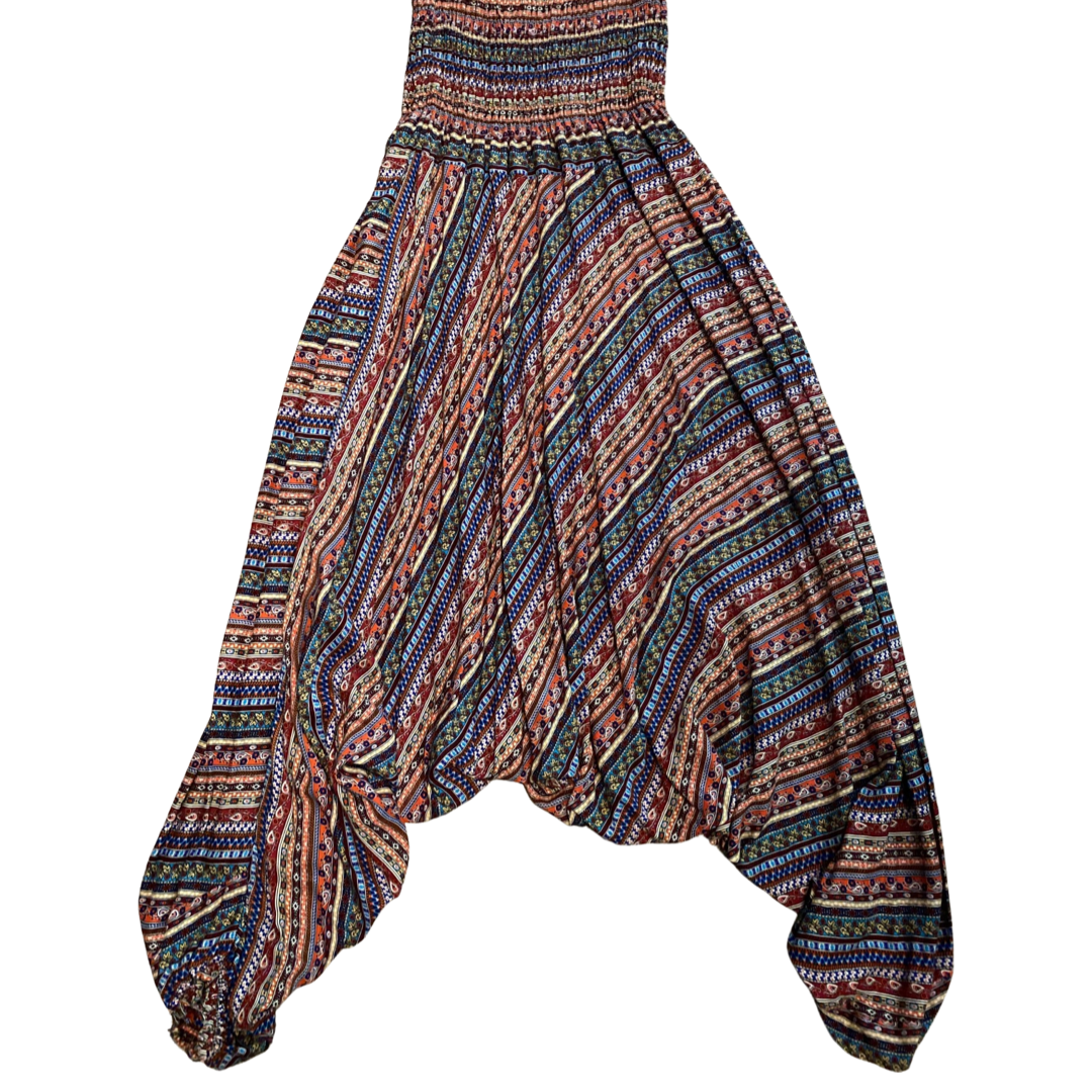 Jumpsuit Harem Pants w/ Multi Colored Floral Paisley Stripes