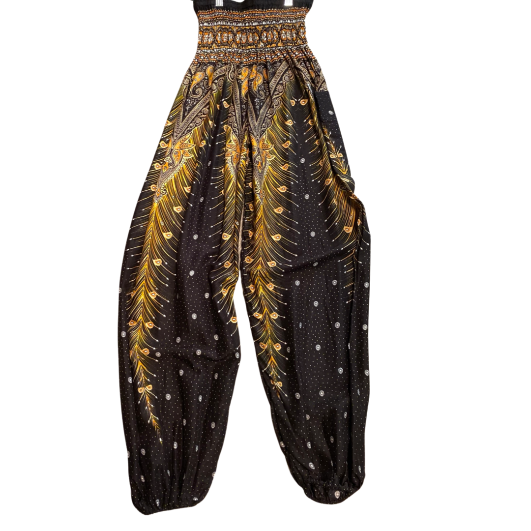 Thai Harem Pants w/ Paisley Feather Print