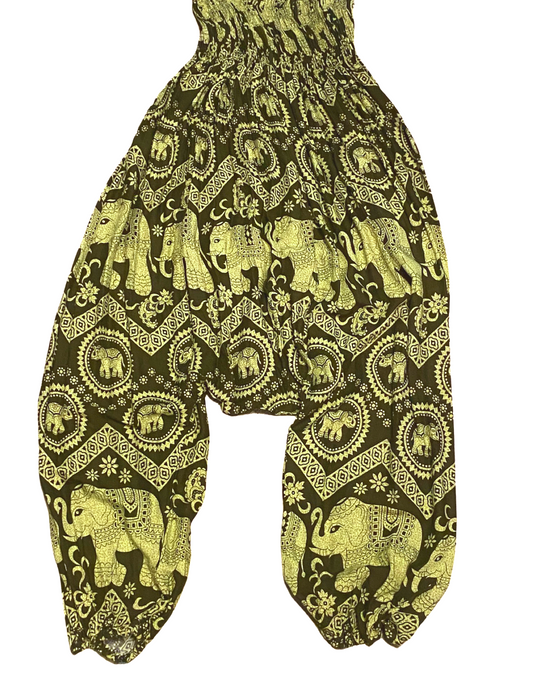 Drop Crotch Harem Pants w/ Floral Elephant Print
