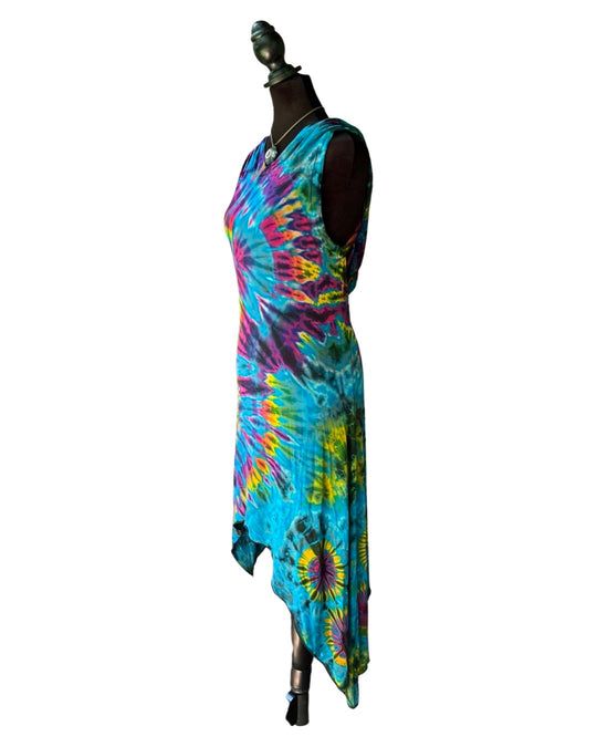 Asymmetrical Hooded Tie Dye Dress