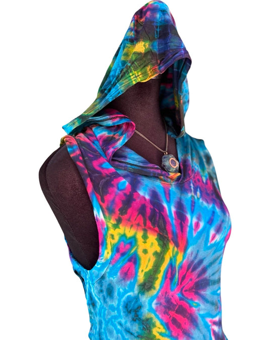 Asymmetrical Hooded Tie Dye Dress