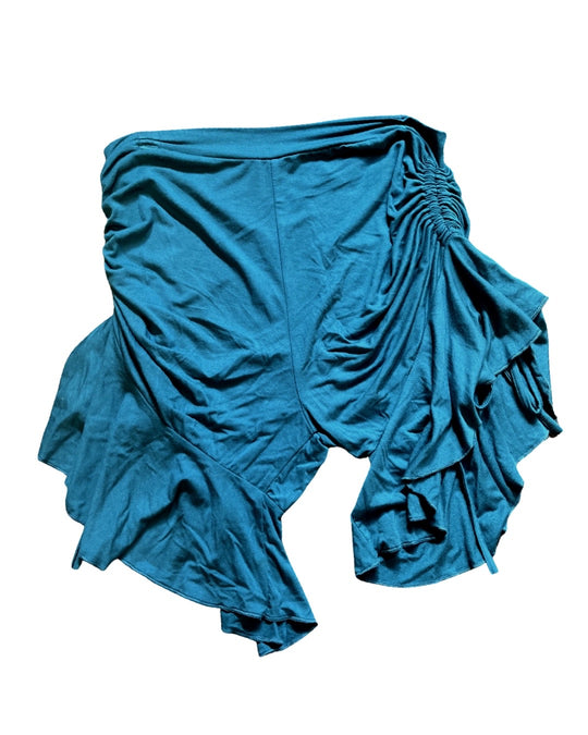 Solid Long Ruffle Shorts w/ Side Cinch