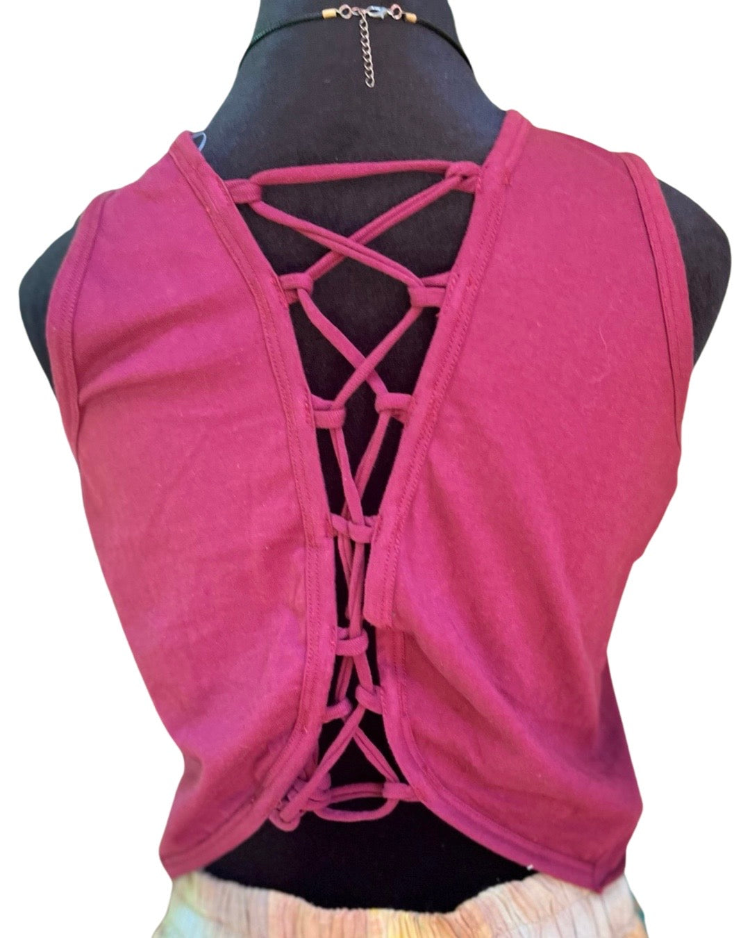 Solid Colored Cotton Lace Back Tank