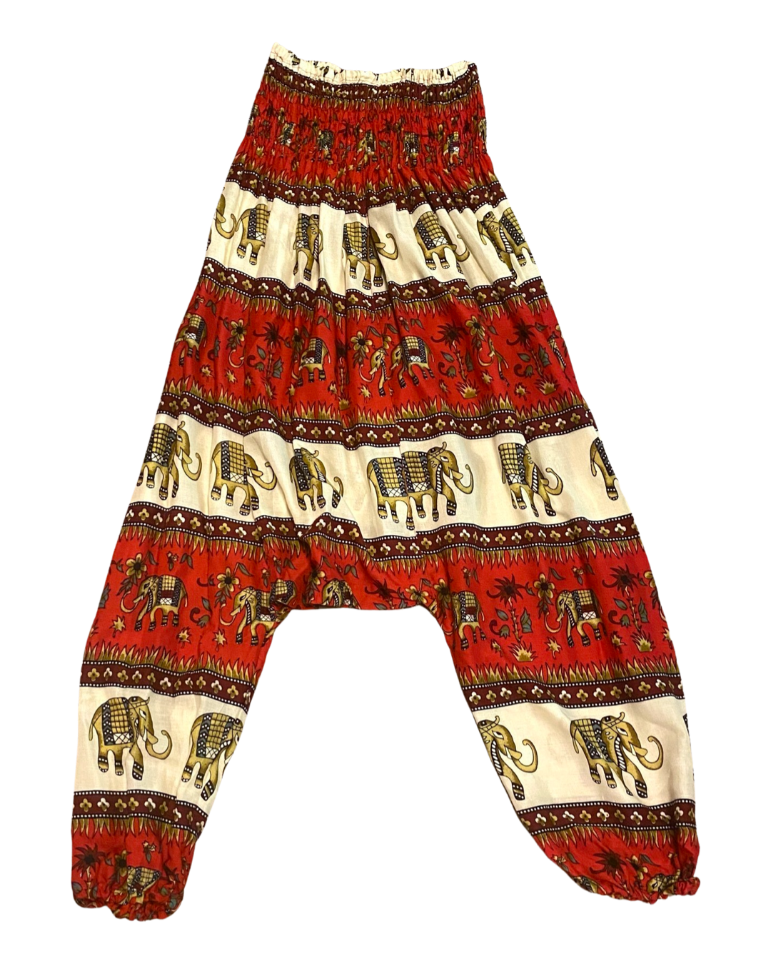 Drop Crotch Harem Pants with Elephant Walk Print