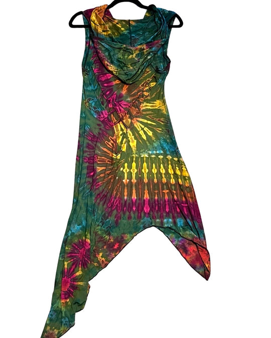 Asymmetrical Hooded Tie Dye Dress