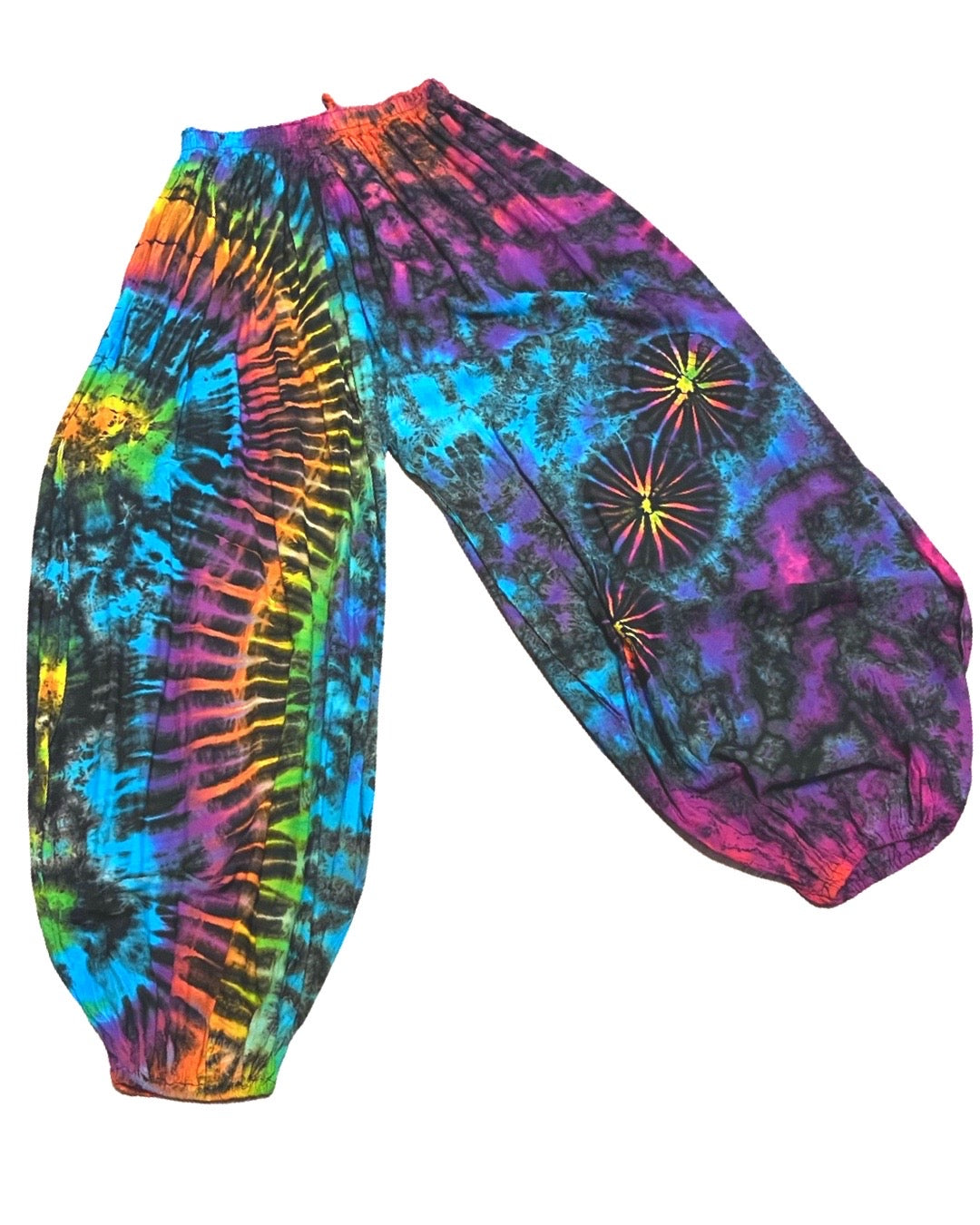 Black Rainbow Tie Dye Harem Pants