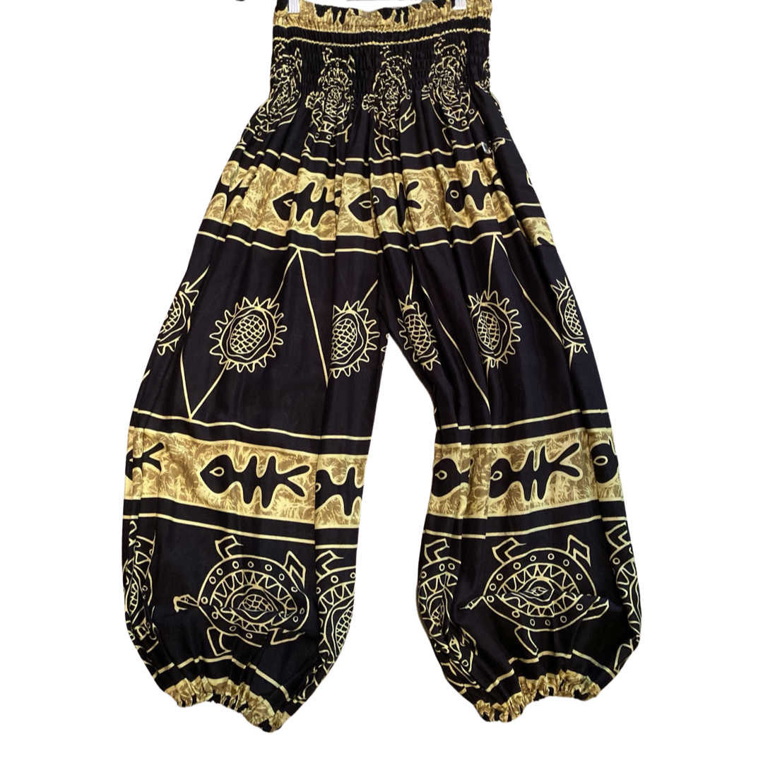 Plus Size Thai Harem Pants with Tribal Turtle Print