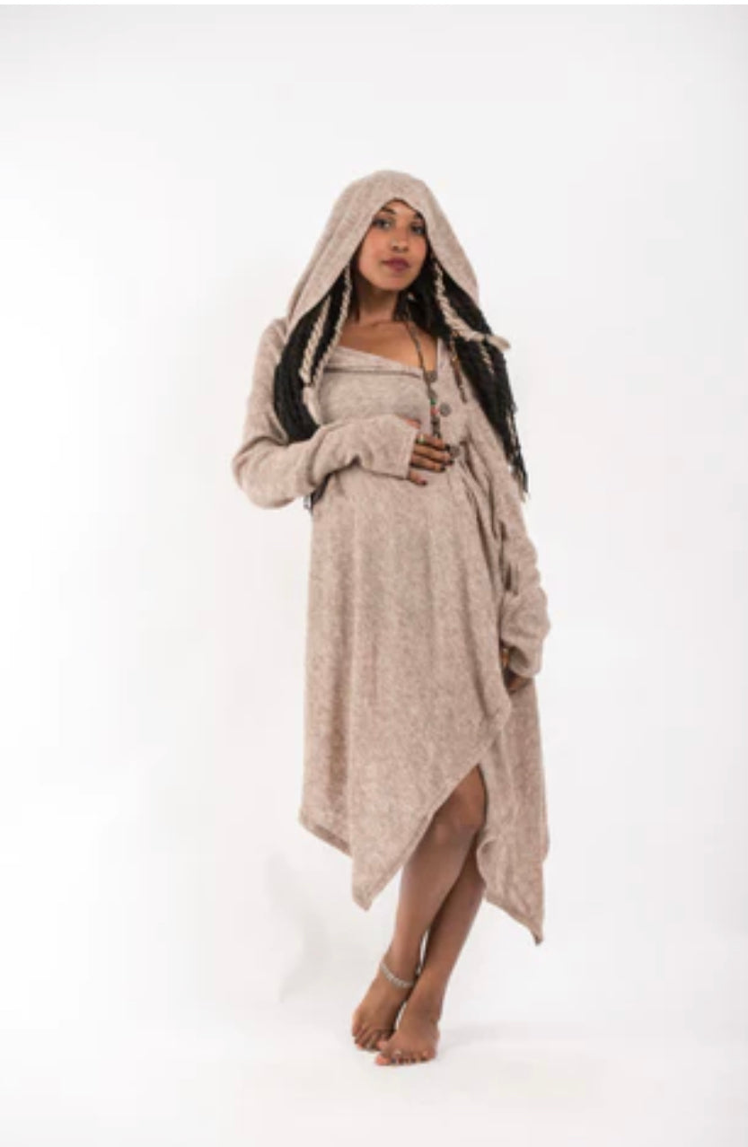 Long Pullover Hoodie Cloak with Side Button