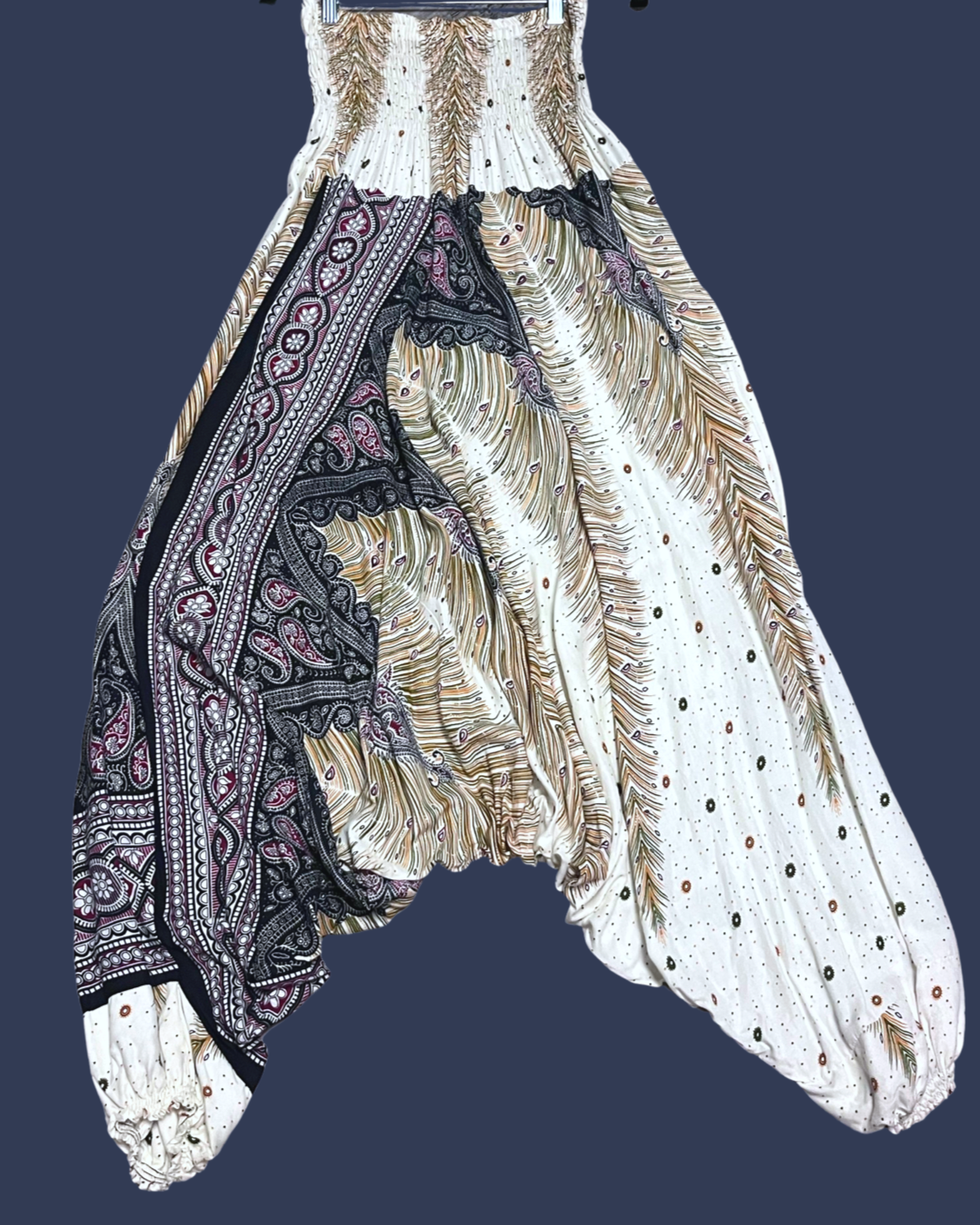 Plus Size Jumpsuit Harem Pants w/ Paisley Feather Print