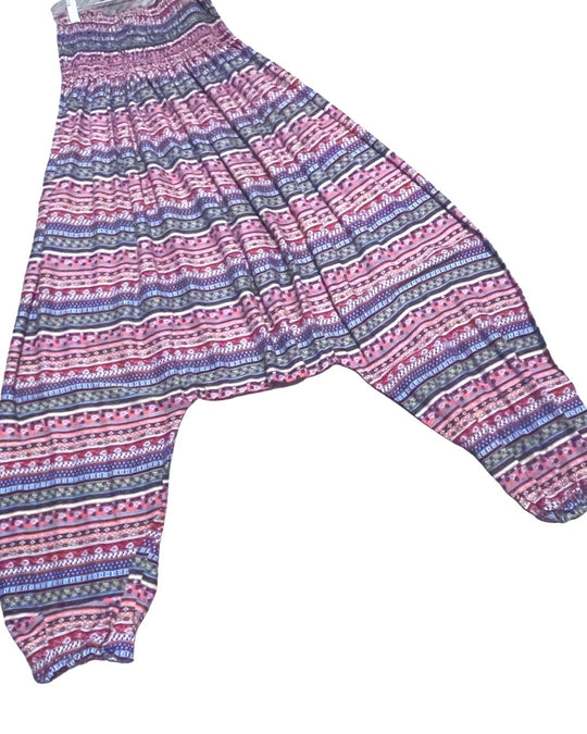 Drop Crotch Harem Pants w/ Multi Colored Floral Paisley Stripes