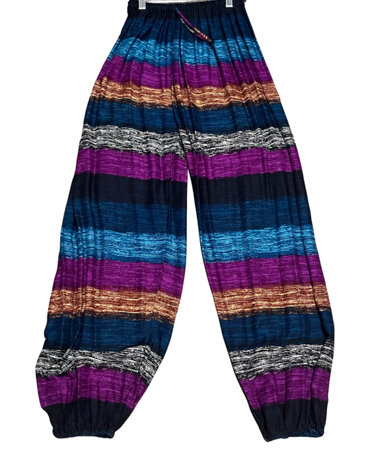 Drawstring Harem Pants w/ Color Block Stripes
