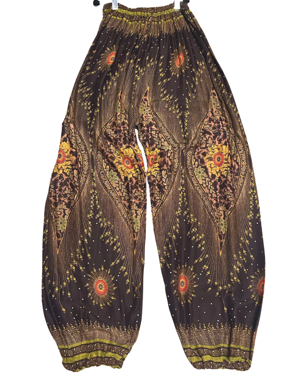 Drawstring Harem Pants w/ Floral Feather Print