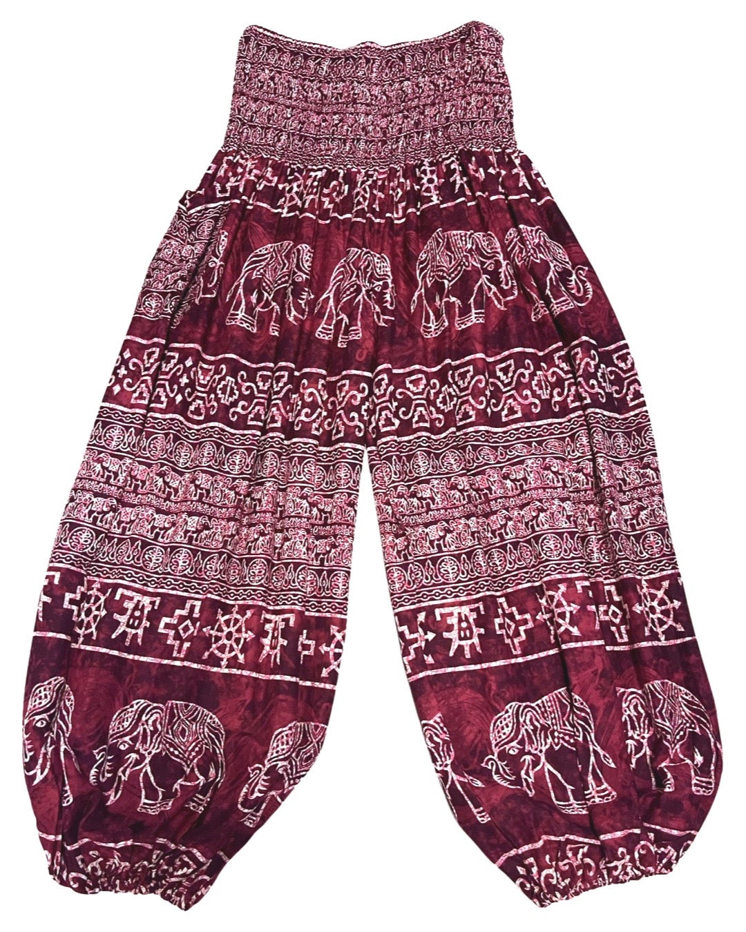 Plus Size Thai Harem Pants w/ White Elephant Print