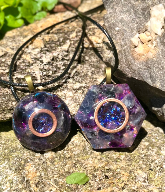 Iolite & Amethyst Orgonite Pendants