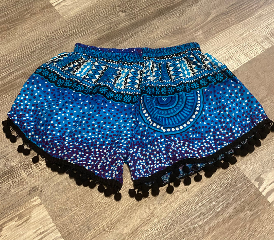 Pom Pom Shorts w/ Tribal Chakra Print