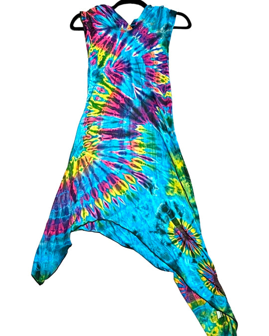 Asymmetrical Hooded Tie Dye Dress