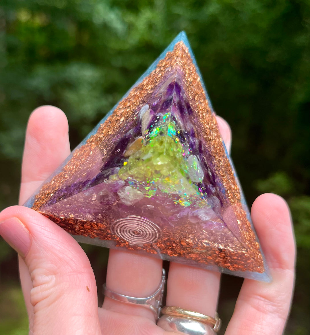 Orgonite with Amethyst, Peridot, & Copper