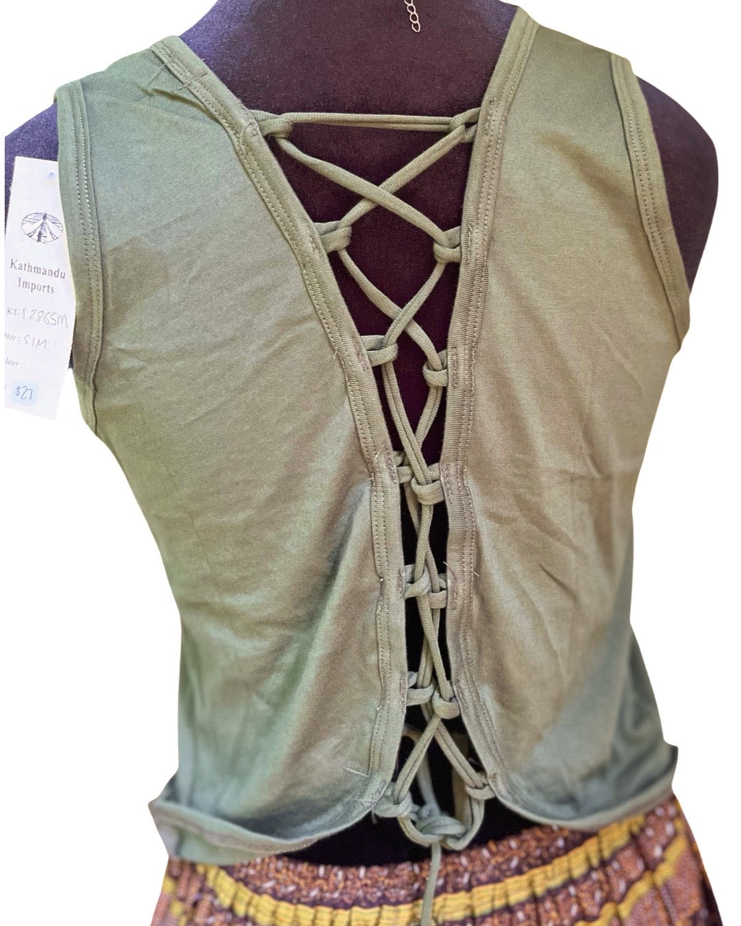 Solid Colored Cotton Lace Back Tank