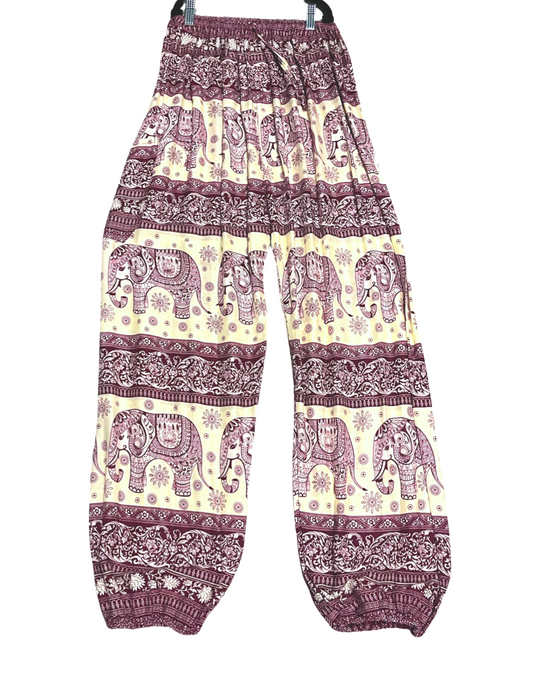 Drawstring Harem Pants w/ Elephant Print