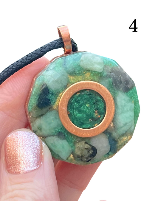 Green & Copper Orgonite Pendants