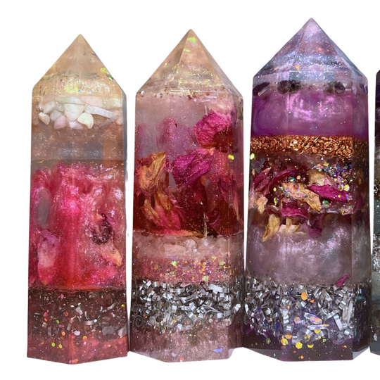 Orgonite Crystal Towers with Rose Petals